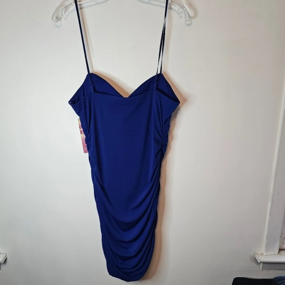 Emerald Sundae Royal Blue Ruched Cowl Neck Mini Dress L NWT